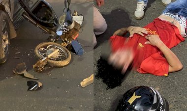 Motociclista e passageira ficam feridos após colisão com caminhonete em cruzamento de Vilhena