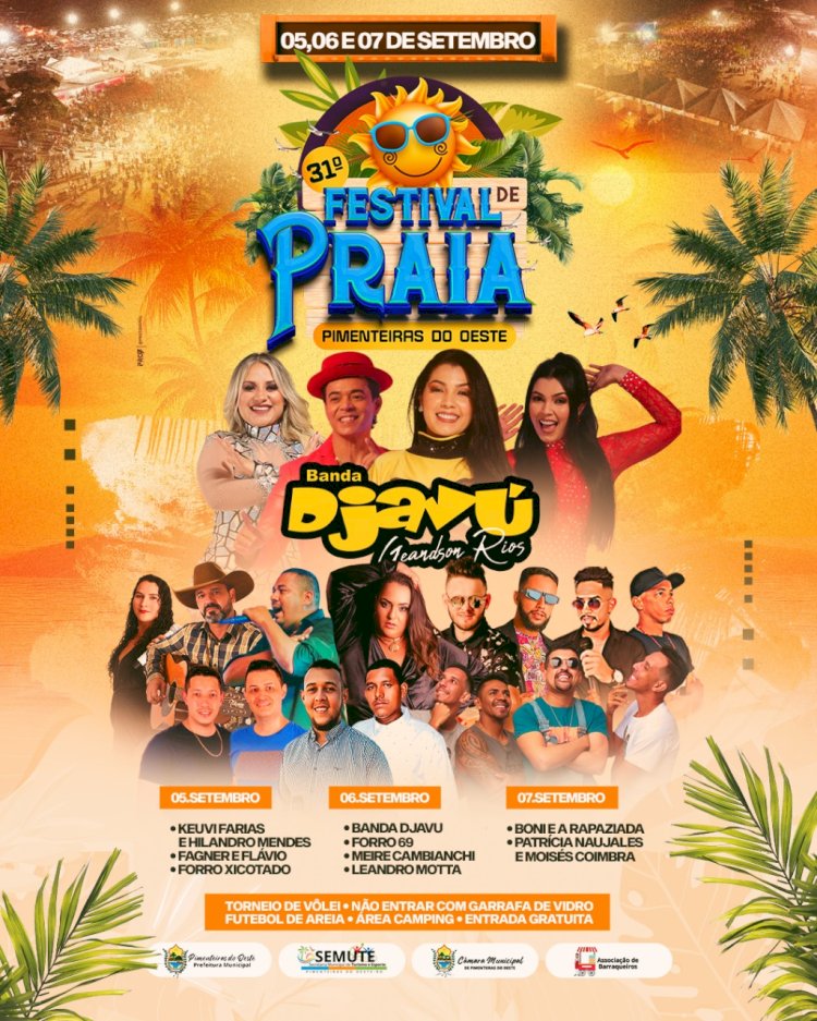 Festival de Praia de Pimenteiras do Oeste celebra 31ª edição com Banda Djavú e atrações para todos os gostos
