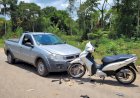 Mulher fica ferida após colisão entre Fiat Strada e Honda Biz em Cerejeiras