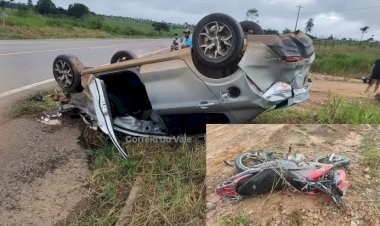 Acidente na BR-429 deixa pai e filho em estado grave após colisão entre carro e motocicleta