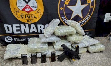 Operação conjunta apreende drogas e pistola com numeração adulterada em transportadora de Ji-Paraná