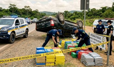 Caminhonete capota durante fuga e polícia apreende cerca de 530 quilos de drogas em Rondônia