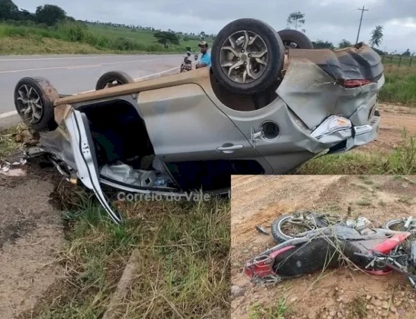 Acidente na BR-429 deixa pai e filho em estado grave após colisão entre carro e motocicleta