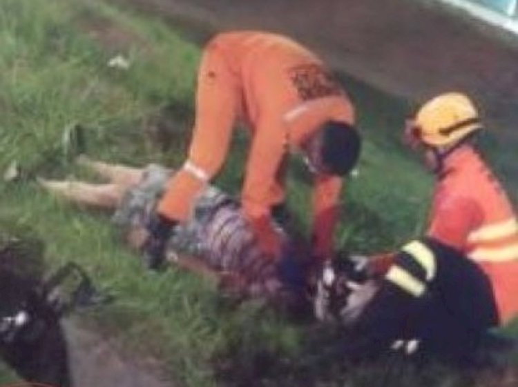 Motociclista cai em valeta às margens da BR-364 e é socorrido pelos Bombeiros em Vilhena