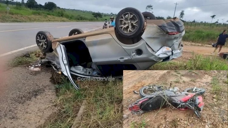 Acidente na BR-429 deixa pai e filho em estado grave após colisão entre carro e motocicleta