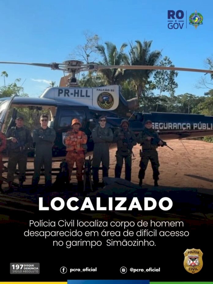 Polícia Civil encontra corpo de homem desaparecido há 19 dias em área de garimpo em Rondônia