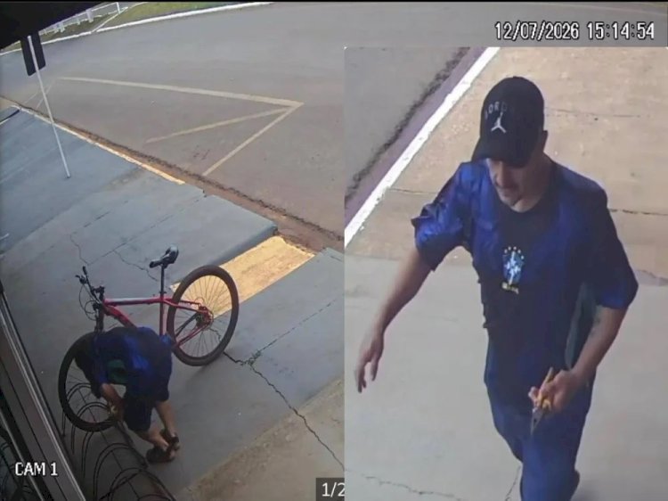 Câmeras registram furto de bicicleta em Vilhena e polícia busca identificar suspeito