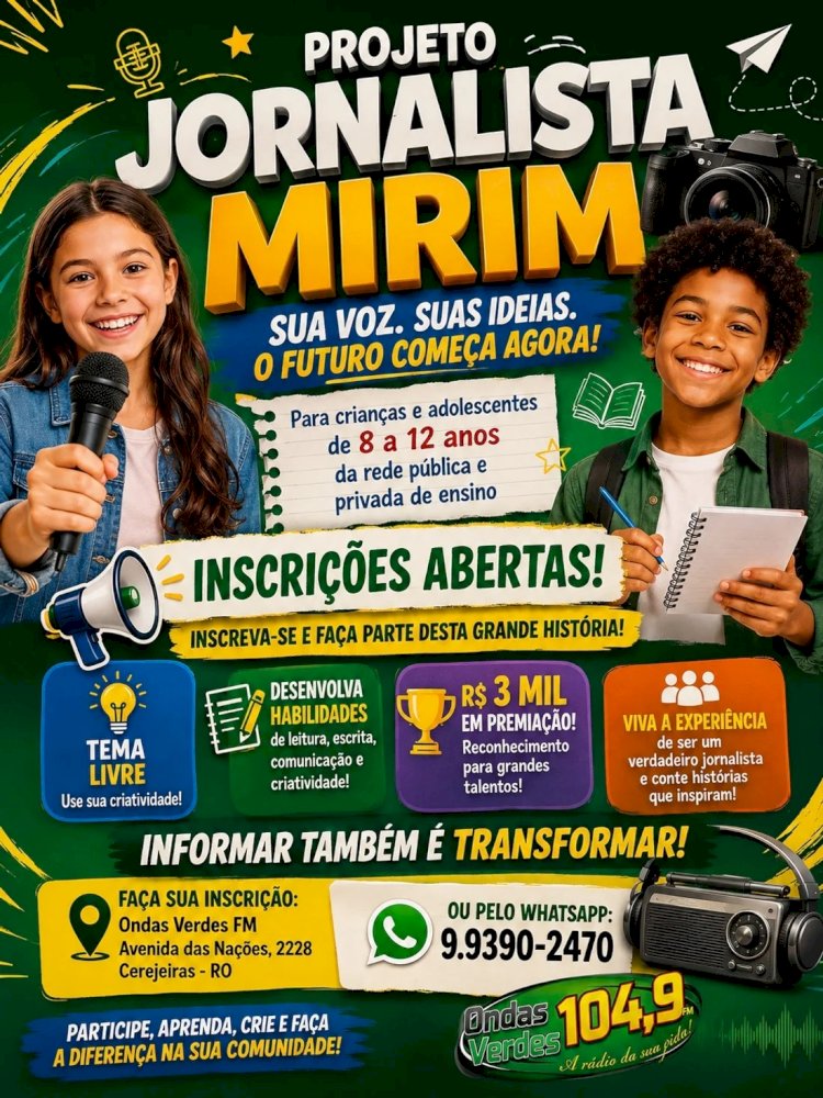 Rádio Ondas Verdes FM lança Projeto Jornalista Mirim e abre inscrições gratuitas para crianças em Cerejeiras